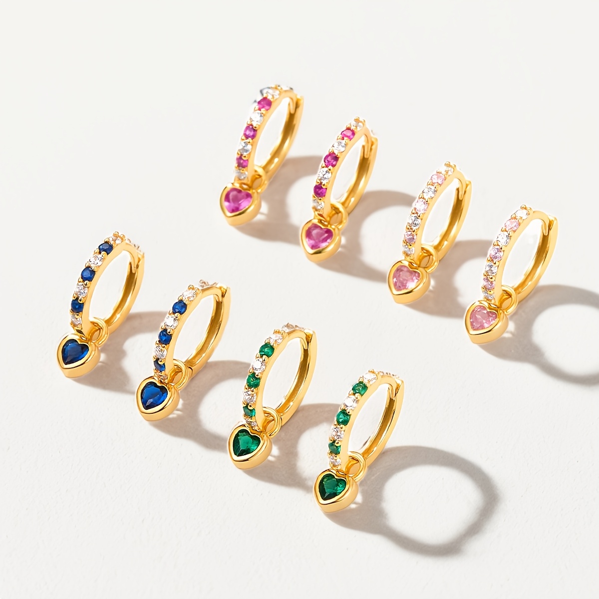 Heart Shaped Colorful Zirconia Earrings - Sterling Silver Jewelry Gift